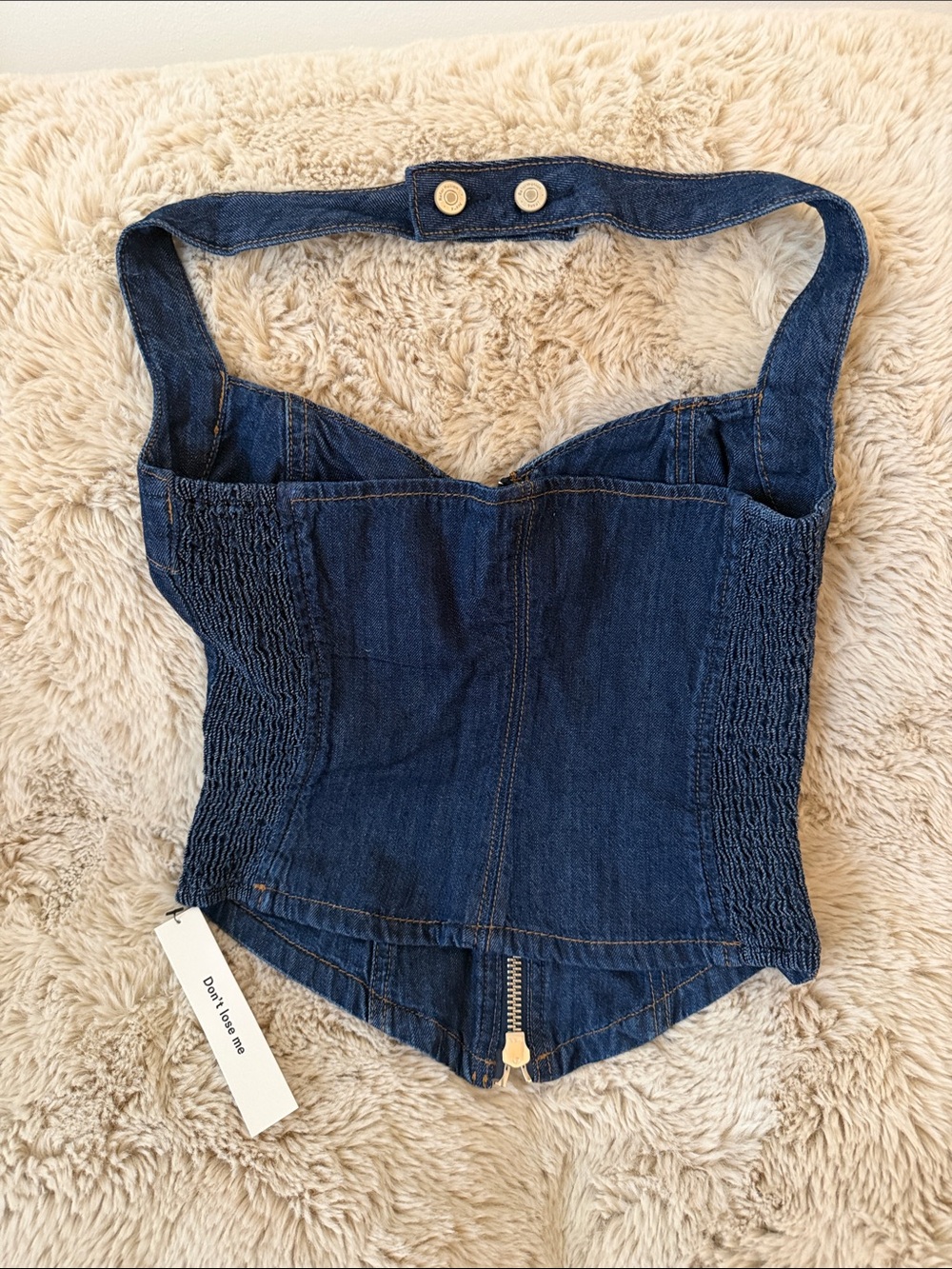 Reformation Dark Blue Denim Corset Halter Top with Front Zip - Picture 3 of 4